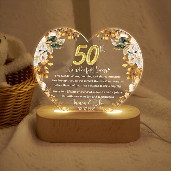 Custom 50th Anniversary Lamp Wooden Base, Golden Wedding Gifts, 50 Year Anniversary Gifts For Parents, 50th Wedding Anniversary Gifts