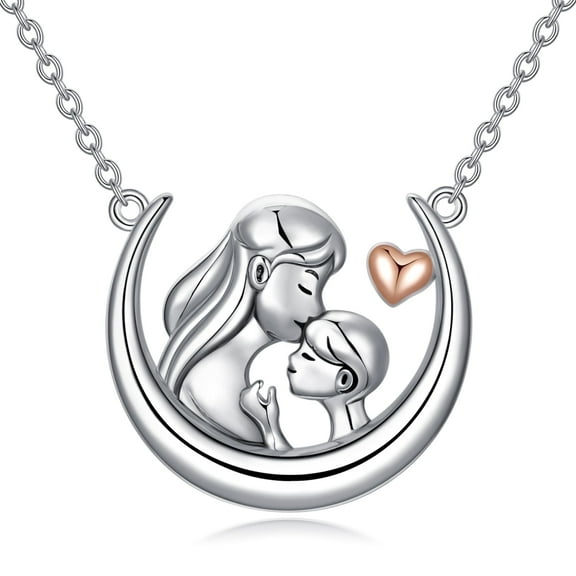 SISGEM Mother and Son Necklace 925 Sterling Silver Moon Necklace Birthday Jewelry Gifts for Women Wife