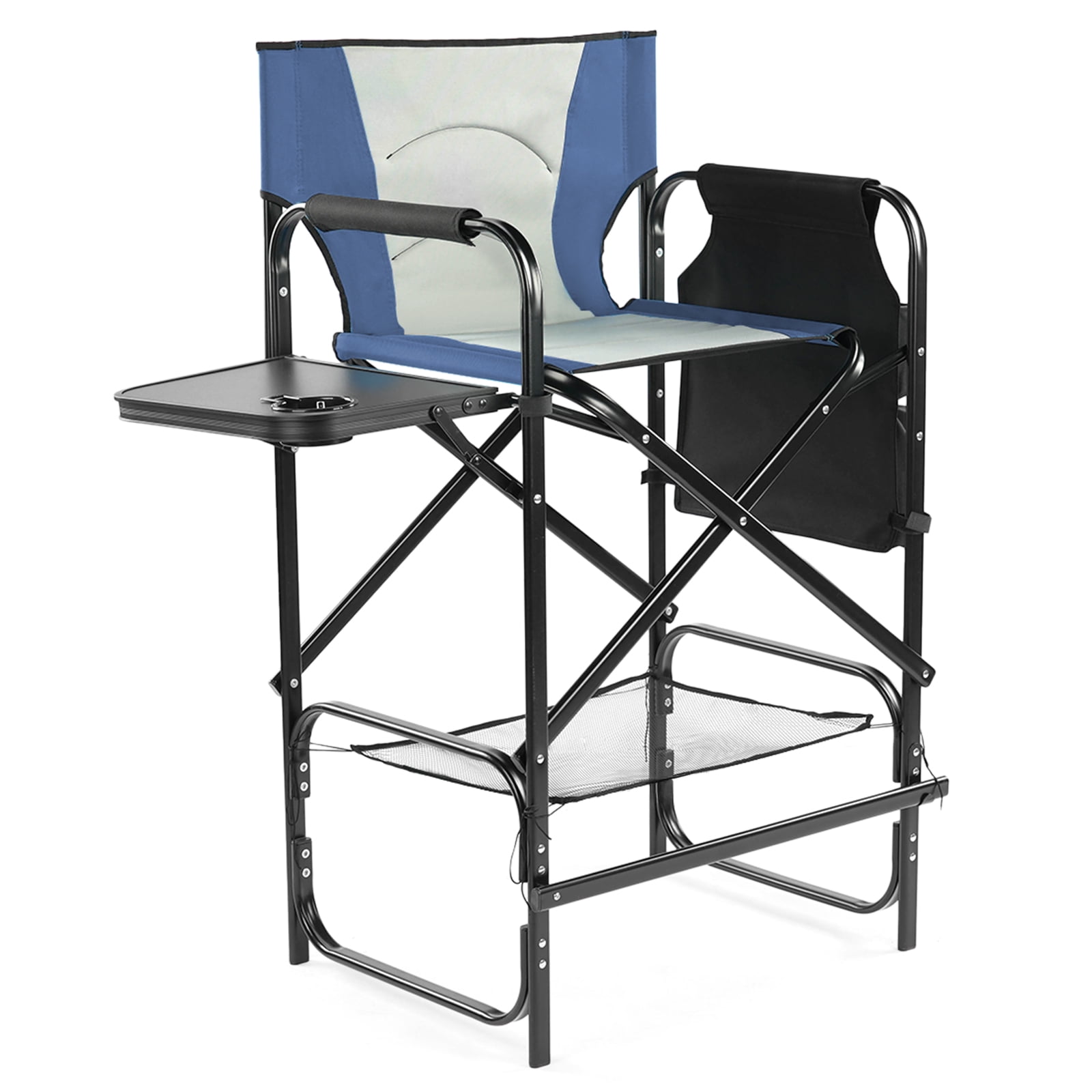 31" Tall Directors Chair with Footrest, 4 Portable Bar Height Folding Camping Chair with Built-in Cup Holder, Side Table, Storage Pocket