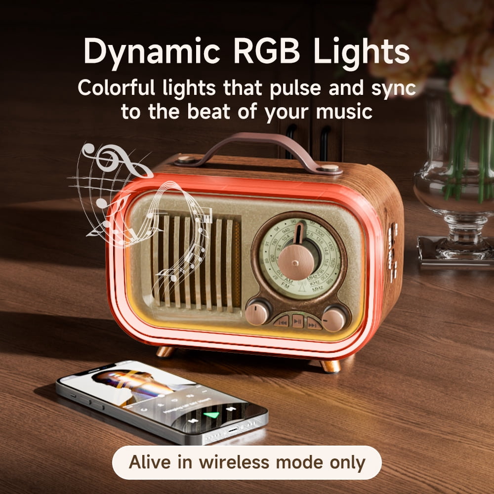 UMUTOO MG007 Vintage Retro Radio, Portable AM/FM/SW Radios with Bluetooth, USB/TF/AUX, 2000mAh Rechargeable Classic Wood Grain Design for Home, Outdoor Use