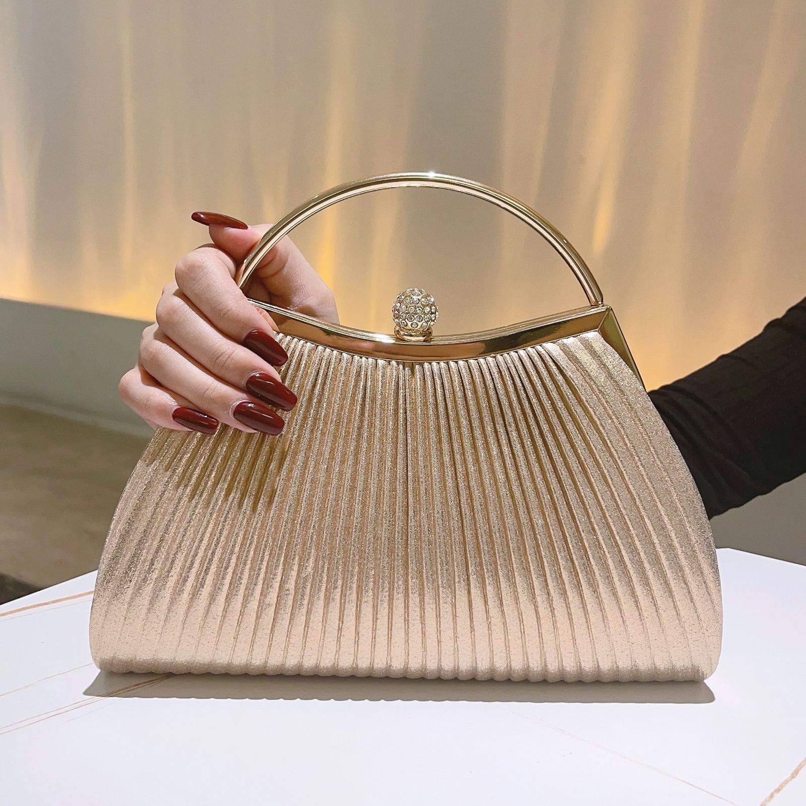 Clutch Purses for Women Evening Bags Party Clutches Handbag With Detachable Chain Strap for Cocktail Party Wedding Purses with Pleated