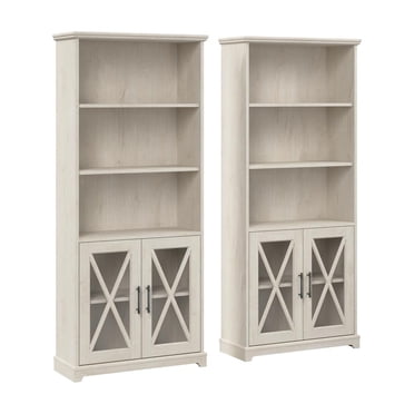 Bush Furniture Key West Tall 5 Shelf Bookcase, Set of 2, Linen White ...