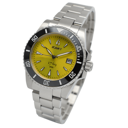 Aquacy 1769 Hei Matau Men's Automatic 300M Yellow Diver Watch ETA SWISS MOVEMENT Double Locking Diver Clasp Bracelet