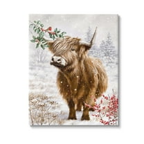 Stupell Industries Cattle with Winter Berries Animals & Insects Painting Gallery Wrapped Canvas Art Print Wall Art, 16 x 20