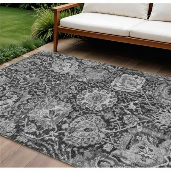 HomeRoots 609075 8 x 10 ft. Gray & Ash Gray Damask Washable Indoor & Outdoor Rectangle Area Rug