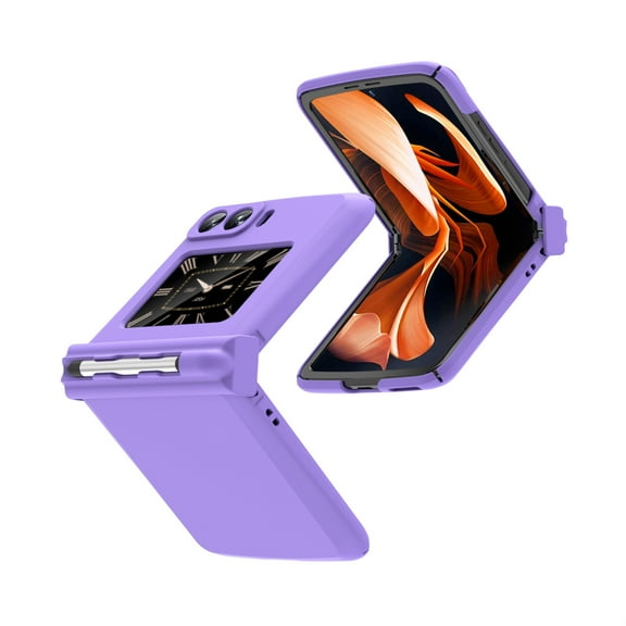 Allytech for Motorola Razr 2022 Hinge Case, Luxury Shockproof Rubber Case with Folding Pen Holder Anti-Fall Protective Cover for Motorola Moto Razr 2022 5G 6.7", Purple