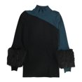 thumbnail image 2 of Alfani Womens Colorblocked Faux-Fur Cuffs Pullover Sweater, Blue, Small, 2 of 3