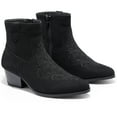thumbnail image 6 of PUBOOM Women Faux Suede Ankle Boots Block Low Heel Chunky Cowboy Booties with Embroidery, 6 of 9