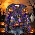 thumbnail image 5 of SETOOFF Womens Loose Fit Long Sleeve Shirts, Crew Neck Halloween Pumpkin Bat Spider Print Pullover Sweatshirt Lightweight Tunic Tops Holiday Party Apparel for Dressy Casual Dailywear Fashion, 5 of 6