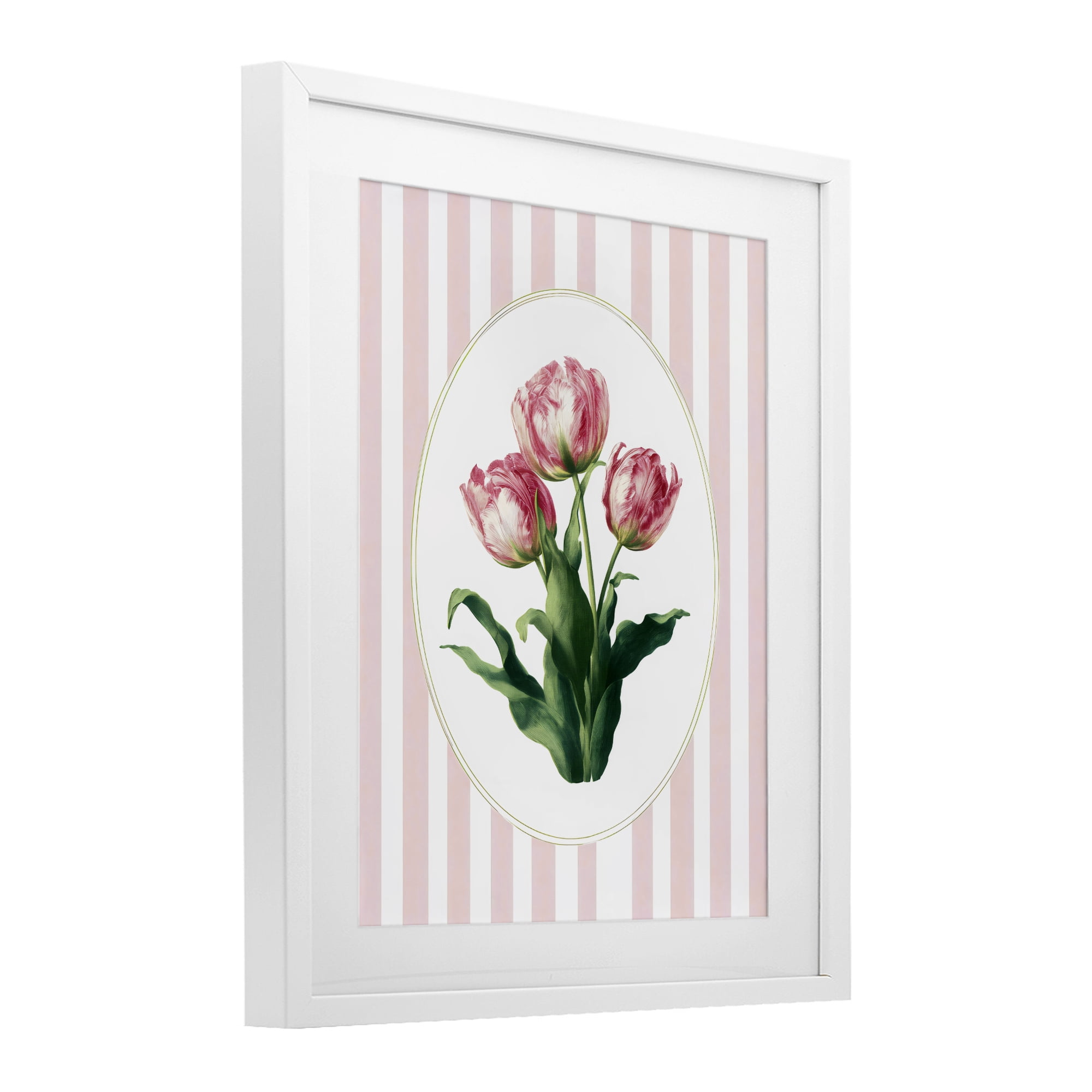 Stupell Industries Spring Tulips on Stripes White Framed Print Under Glass, design by Ink Drop Loft