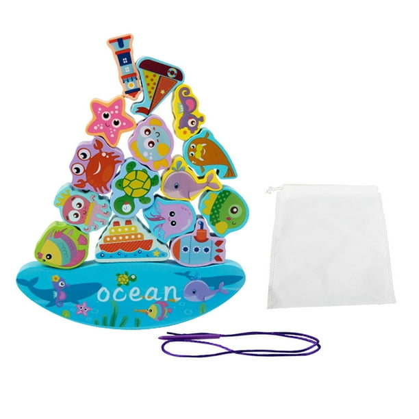 Juguetes apilables de bloques de equilibrio de madera, juguetes para enhebrar, juguetes Montessori educativos Mar