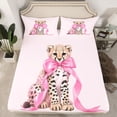 thumbnail image 2 of Homewish Teens Cartoon Bow Knot Leopard Twin Sheet Sets 3pcs,Kawaii Jungle Animal Twin Fitted Sheet Microfiber,Pink Brown Breathable Flat Sheet,Lightweight Room Decor, 2 of 7