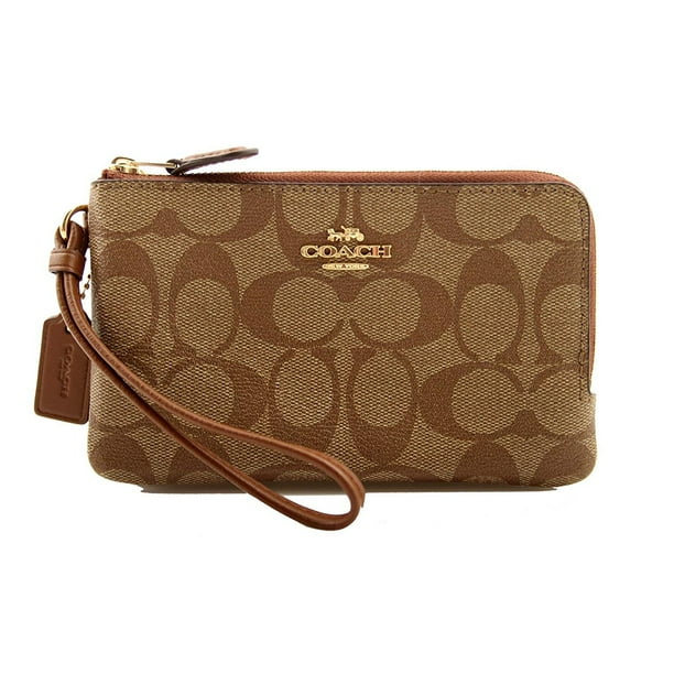COACH Signature Double Corner Zip Wristlet in Khaki/Saddle Walmart