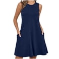 thumbnail image 2 of Summer Dresses Plus Size Ndbuld Women's Solid Color Sleeveless Maxi Dress With Side Pockets And Crew Neckline Navy M, 2 of 7