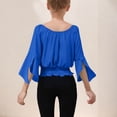 thumbnail image 3 of Girls Crop Tops Off Shoulder Bell Long Sleeve Chiffon Blouses Ruffle Smocked Hem Cute Spring Fall Clothes, Dark Blue 7-8 Years, 3 of 8