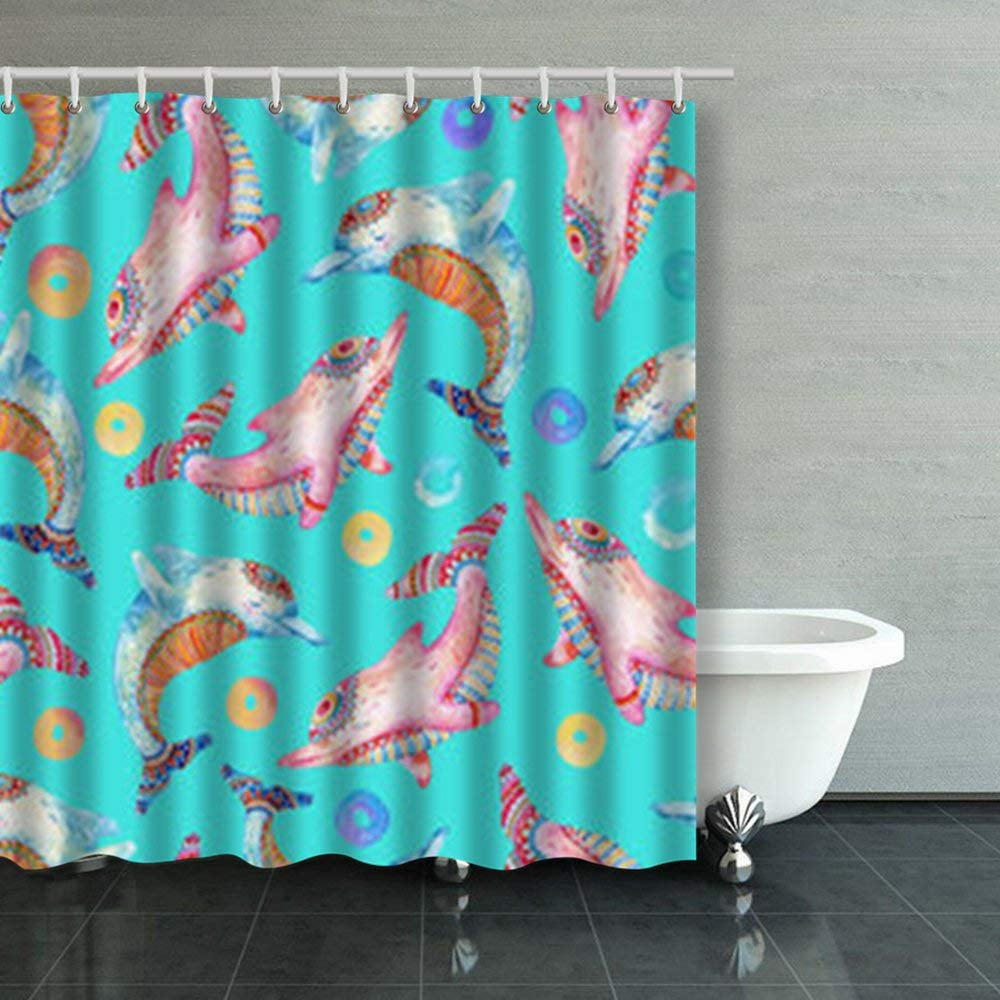 BPBOP Watercolor Lovely Dolphins Seamless Pattern On Dolphin Shower