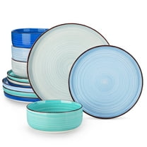 Malacasa 12 Pcs Dinnerware Sets for 4, Plates and Bowls Set, Stoneware Tableware Dishwasher Microwave Safe, Blue