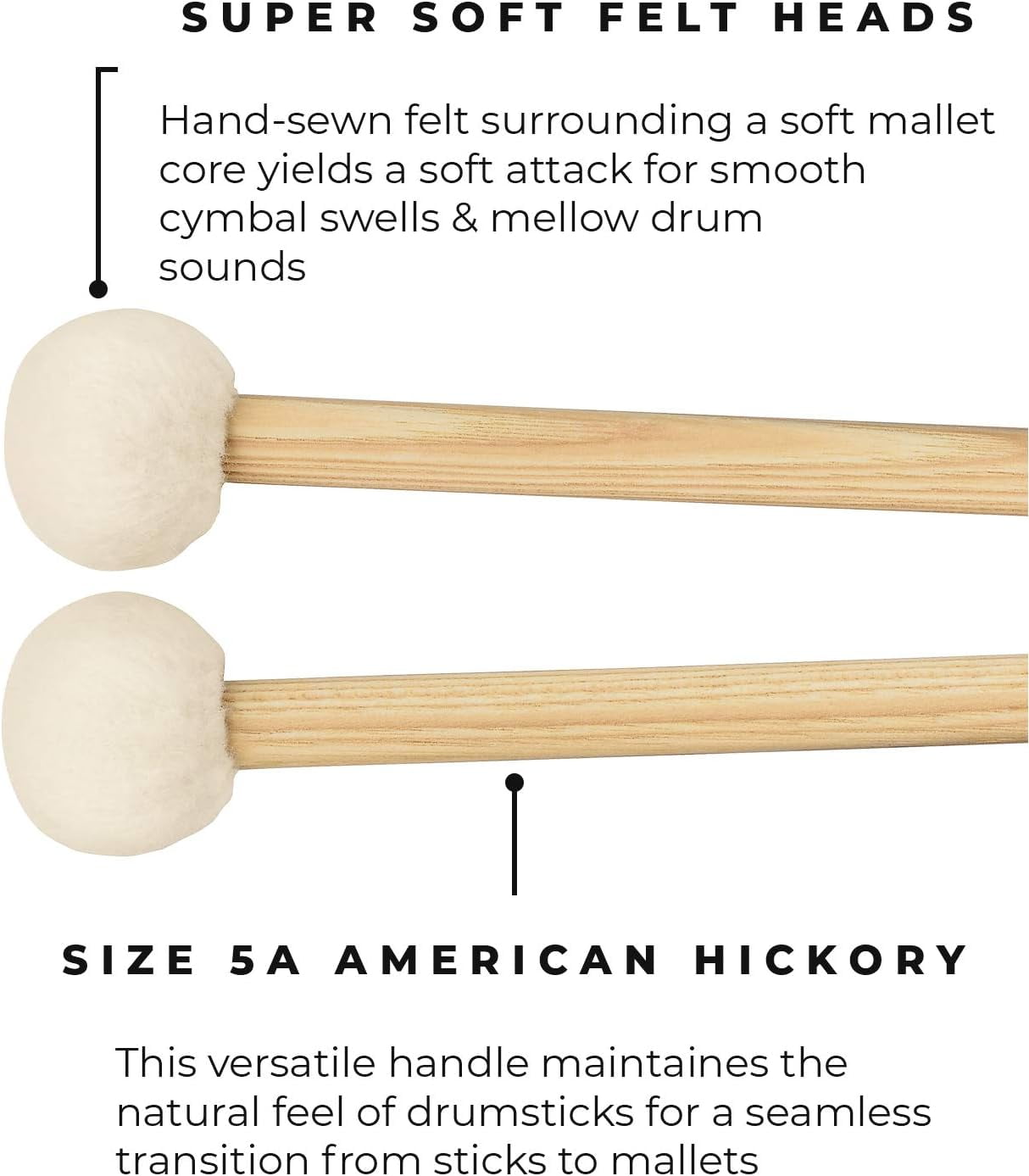 Meinl Stick & Brush Drum Set Mallets with Super Soft Felt Head & 5A  American Hickory Handle-Made in Germany (SB400)