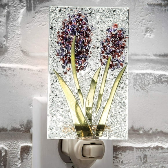J Devlin Glass Art Glass A Taché la Veilleuse Violette, Fleur, Lampe de Nuit à Brancher pour la Chambre/salle de Bain/escalier/hall