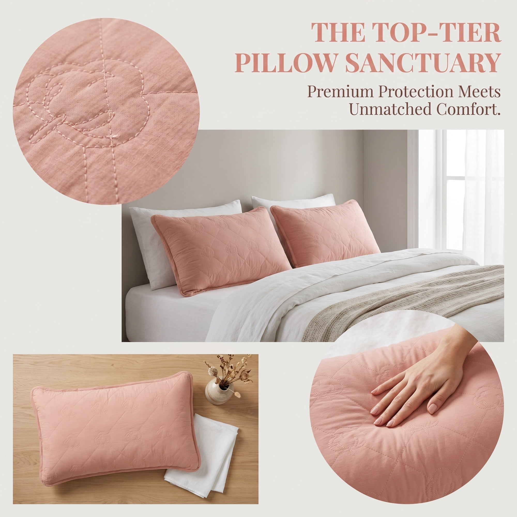 Unique Bargains 1 Pack Breathable Hypoallergenic Cotton Pillow Protector Pink
