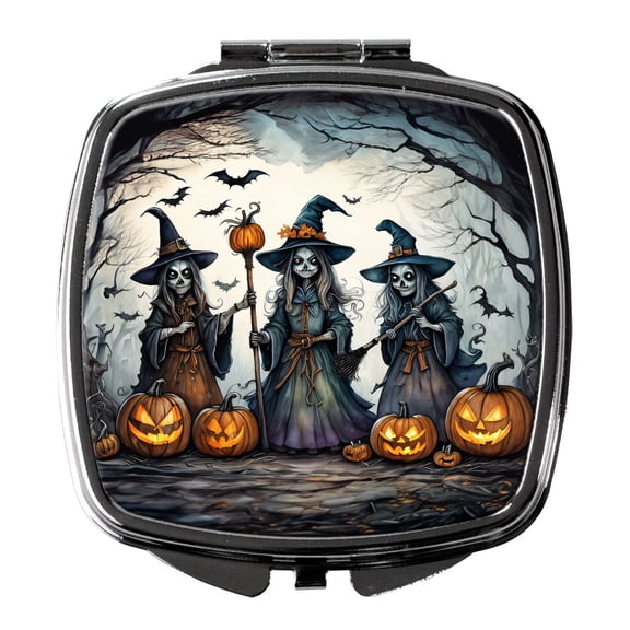 Witches Spooky Halloween Compact Mirror Decorative Travel Makeup Mirror for Women Girls Gifts Pocket Makeup Mirror Folding Handheld
