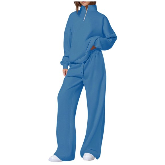 LAJPXKHY Women Sweatsuit Long Sleeve 1/4 Zipper Standing Collar Pullover Sweatshirts Running Sweatpants with Pockets Fall Workout Sets