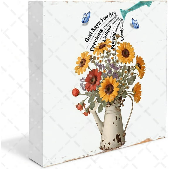 God Says You Are Wall Art Yellow Daisy Christian Religious Inspirational Bible Verse Wooden Box Sign Home Decor Rustic Spring Flowers Wooden Block Plaque for Tabletop Desk Decor 5x5 In