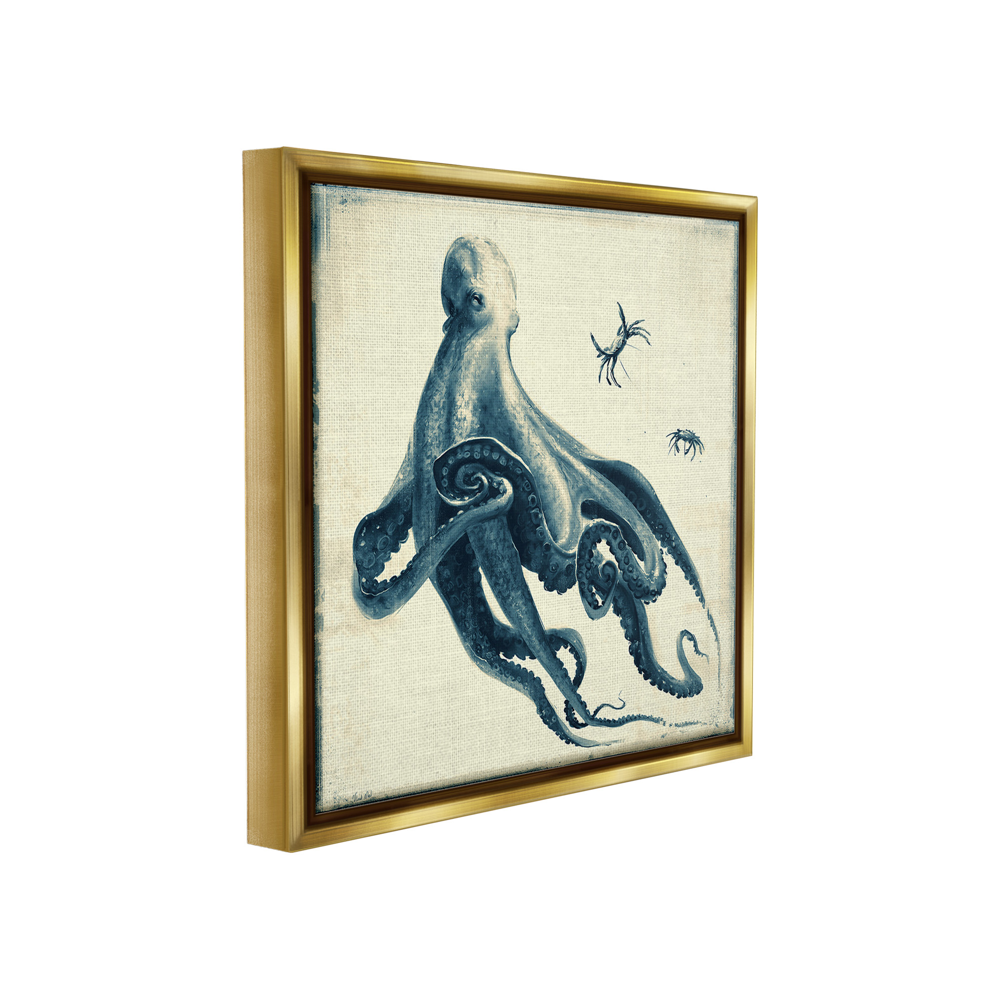 Stupell Industries Octopus & Sea Critters Animals & Insects Painting Gold Floater Framed Canvas Art Print Wall Art, 25 x 25