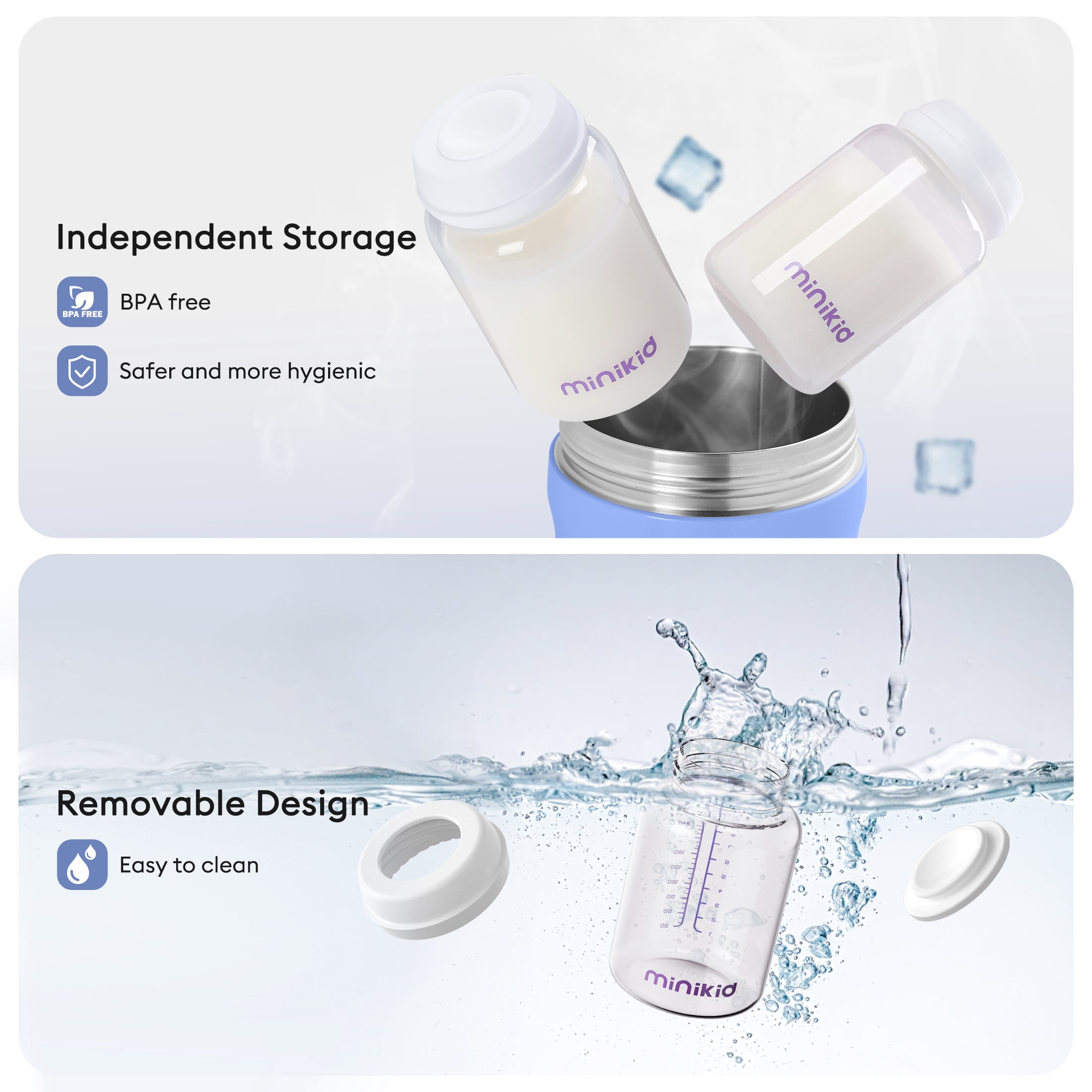 Minikid 20oz Portable Breast Milk Cooler,24H+ Extended Outdoor Cooling,Travel Breastmilk Chiller with 2 Milk Bottles,Purple