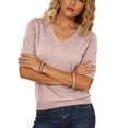 thumbnail image 2 of Garbnen Ribbed Tshirt Women Knitted V Neck Half Sleeve Shirts for Women Fitted Summer Stretch Basic Tunic Sweaters for Women L, 2 of 5