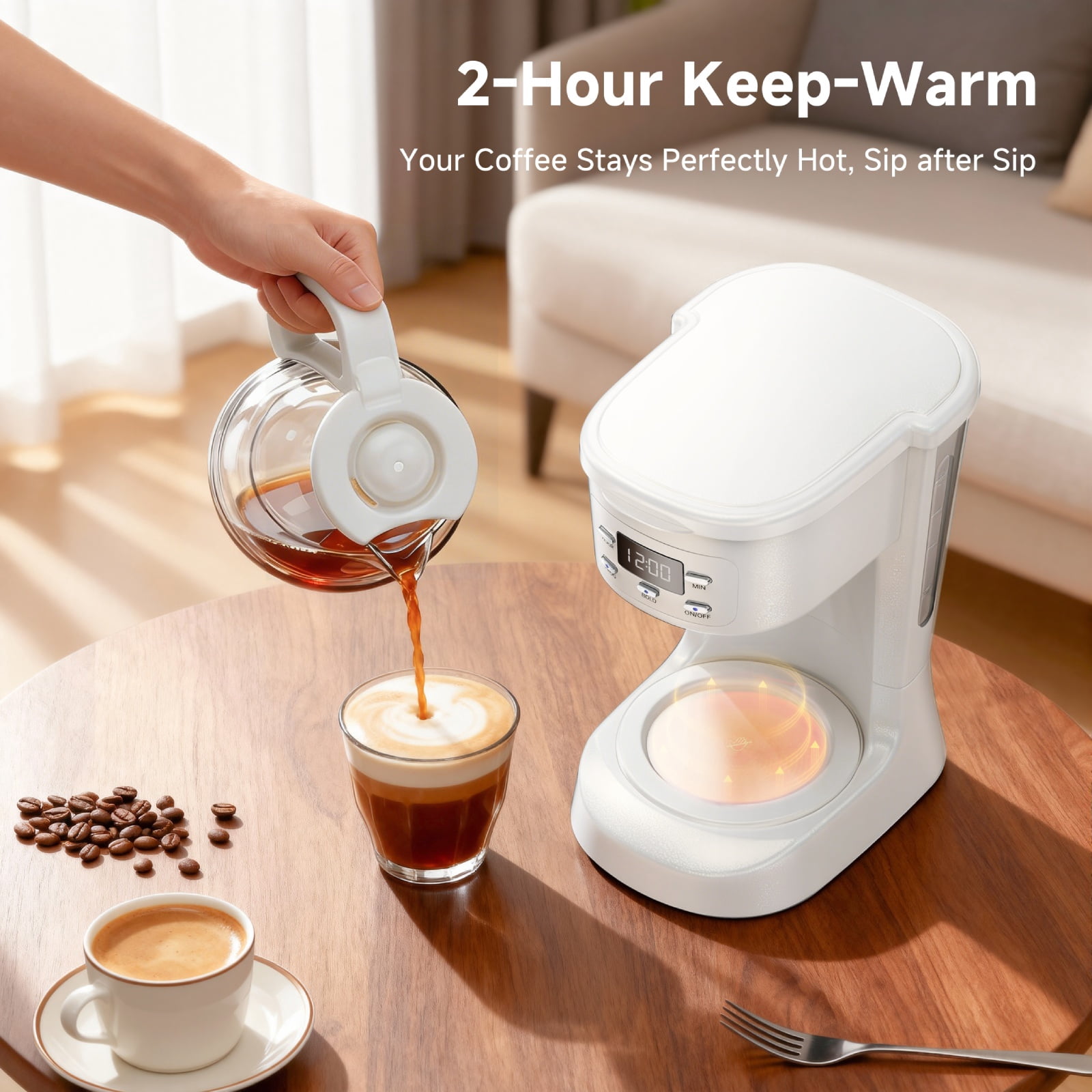 5 Cup Programmable Drip Coffee Maker with Auto Shut-off Function and Reusable Washable Water Filter Small Coffee Machine for Apartment