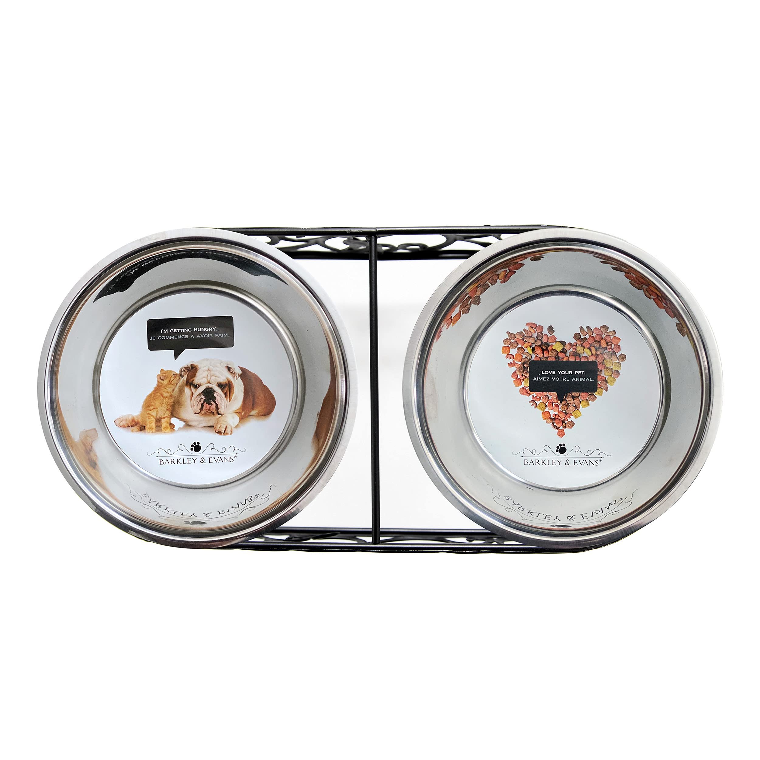 Barkley & Evans Elevated Double Pet Feeder, Removable Stainless Steel Bowls on Metal Stand, Raised Feeding Station for Pets, Dogs & Cats, Wet or Dry Food and Water - 1 Quart Bowls 32 fl. oz
