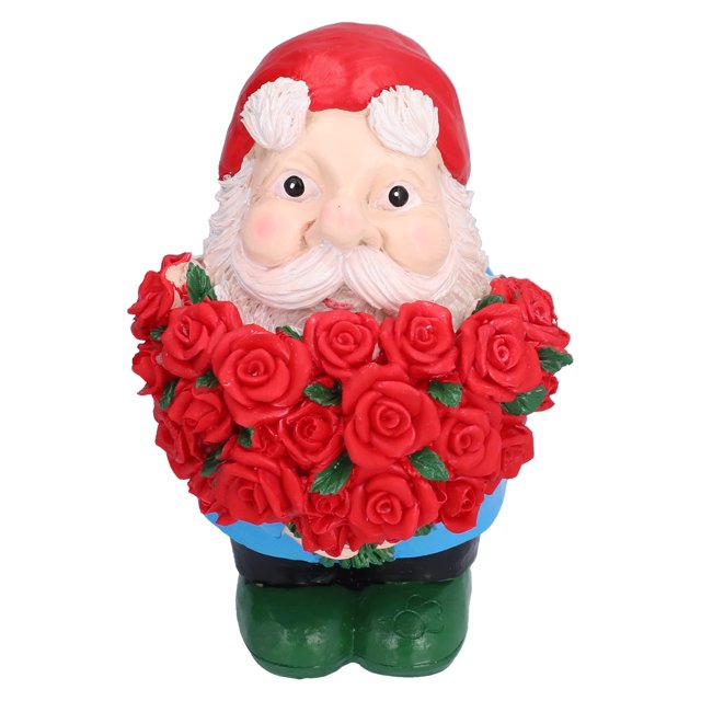 Figuritas de resina de Papá Noel, decoración navideña, estatuas de adorno, artesanía enana con rosa roja