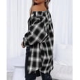 thumbnail image 2 of Top a cuadros de gran tamaño, camisa a cuadros de gran tamaño para mujer, camisa con botones y solapa, camisa informal a cuadros para mujer, probada profesionalmente, 2 of 6