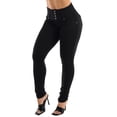 thumbnail image 4 of Moda Xpress Women’s Junior Butt Lifting Stretch Mid Rise Black Denim Skinny Jeans 10745N, 4 of 7