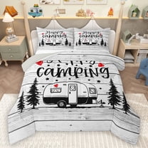 Homewish Happy Camping Queen Comforter Set,Camper Car Rv Bedding Sets,Old Wooden Board Bedding Comforter Set For Teens Girls,Super Cozy Room Decor Reversible,3pcs