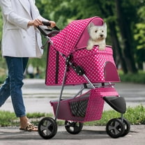 Pink Dog Stroller for Medium Dogs 30 lbs Pet Stroller for Small Dogs Cat Strollers for 2 Cats, 3 Wheels Foldable Jogger Puppy Stroller with Storage Basket and Cup Holder, Pink Polka Dots