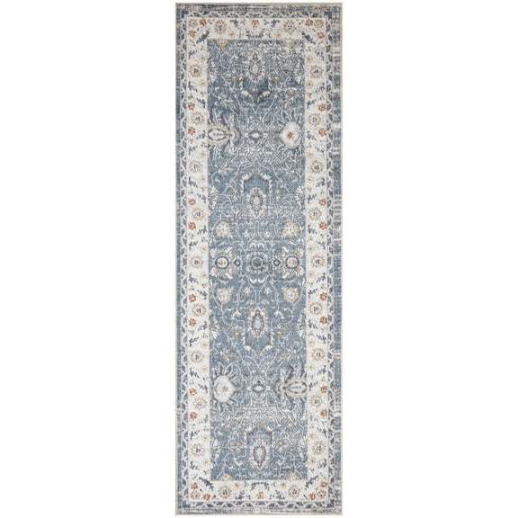 Nourison Astra Machine Washable 2' x 6' Blue Vintage Indoor Flatweave Rug