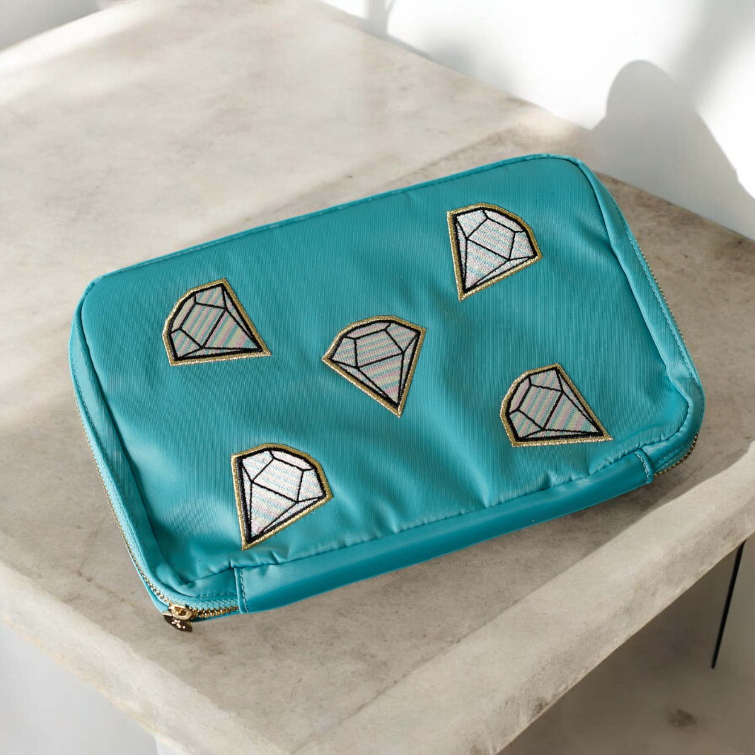 Hives and Honey - Bryn Turquoise Jewelry Travel Pouch with Embroidered Diamonds - Women's Accessory