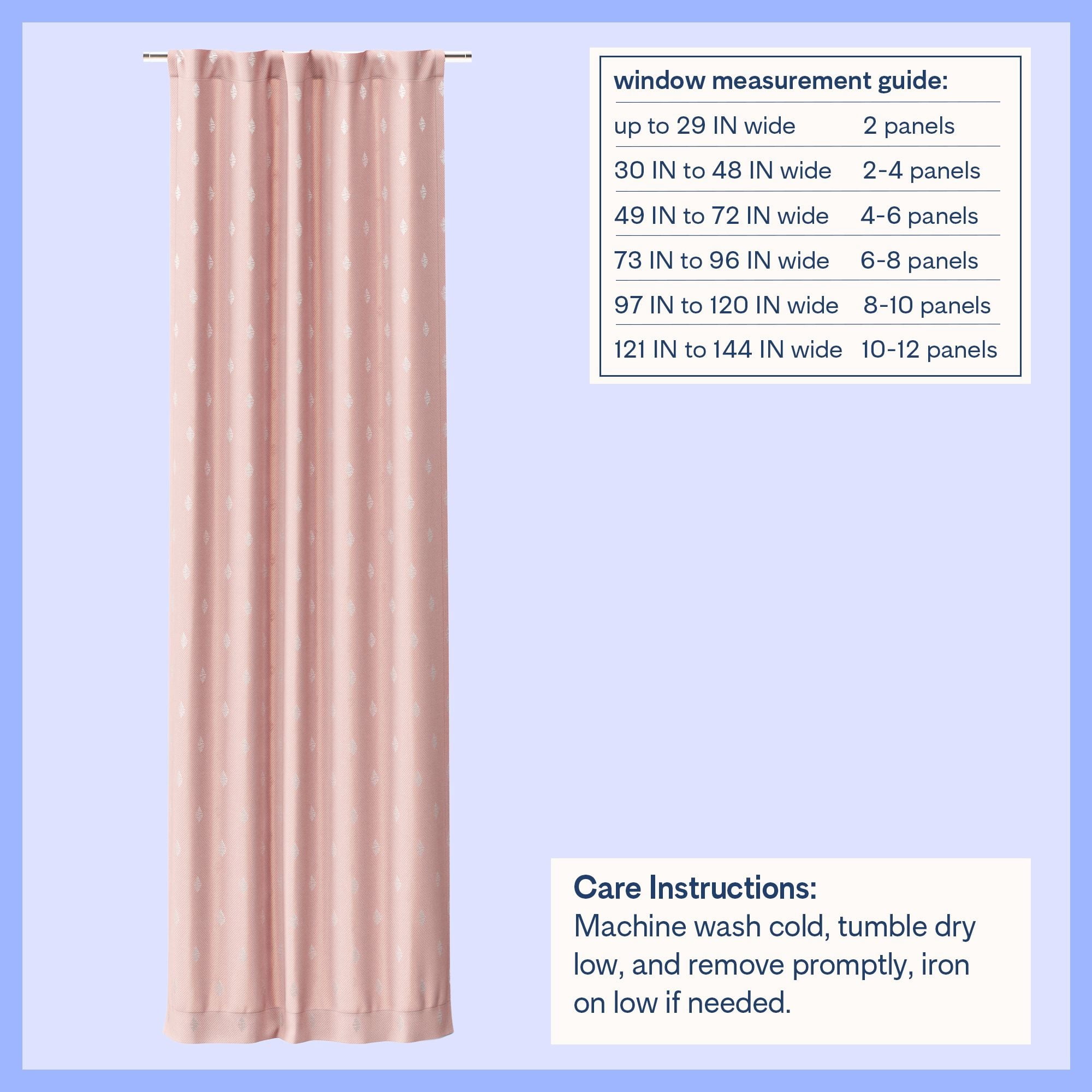 Mainstays Kids Soft Pink Metallic Puff Print Diamond Blackout Rod Pocket with Back Tabs Single Curtain Panel, 38" W x 95" L