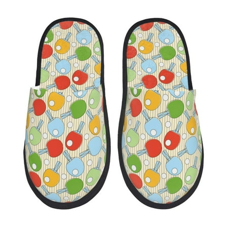 Balery Colorful Ping Pong Rackets1 Slient Indoor Furry Fleece Comfort House Shoes Soft Non-Slip Home Shoes Cotton slippers House Slippers-- Large