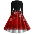 thumbnail image 4 of Christmas Dresses for Women Women's Vintage Classic Dress Long Sleeve Christmas Print Round Neck Swing Dress for Christmas Party,Red,3XL, 4 of 5