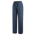 thumbnail image 4 of Otvok Plus Size Lounge Pants for Women Cotton Linen Comfy Slacks Straight Leg Casual Drawstring Waist Solid Trousers with Pockets, 4 of 6