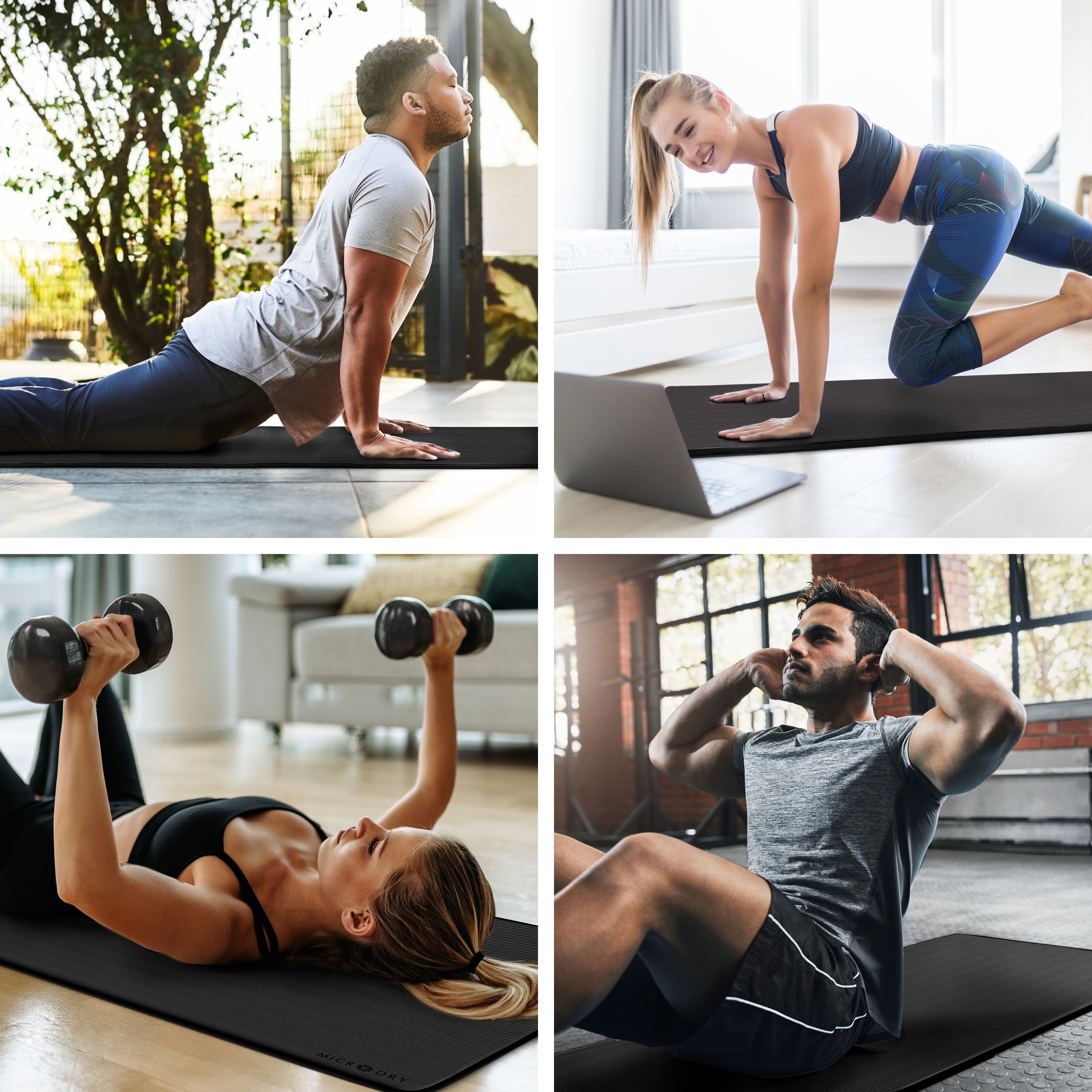 Microdry - Multi-Purpose Fitness Mat 8mm - Padded, Skid & Tear Resistant 24" x 72" Black