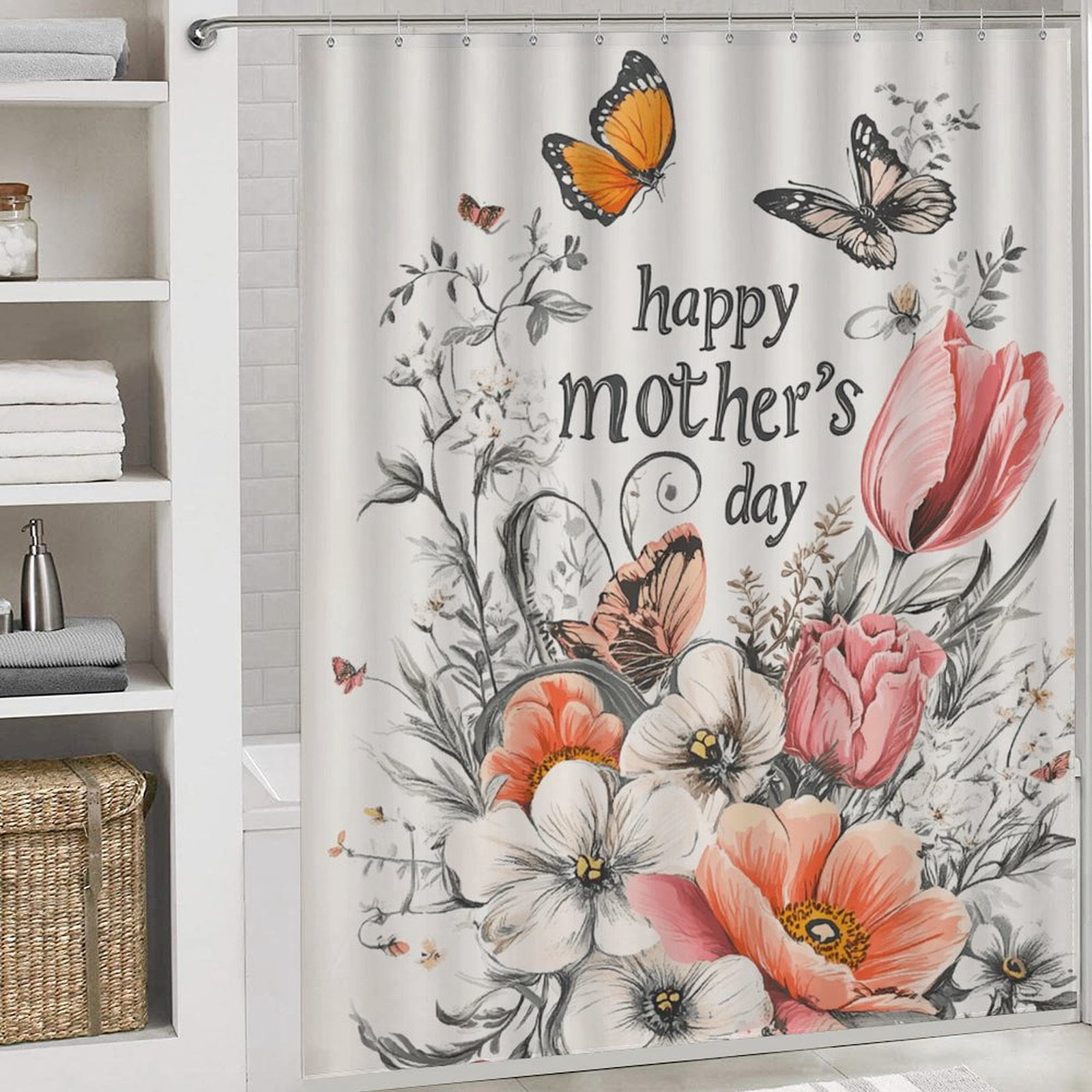 Happy Mother's Day 4Pcs Shower Curtain Set Shower Curtain Set with Carpet Bath Mat