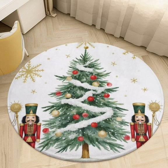 Christmas Nutcrackers And Tree Round Area Rugs for Bedroom Living Room, 3FT Soft Indoor Circle Carpets, Carpet Home Decor Floor Mat