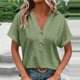 thumbnail image 2 of Top Henley,Camiseta de cuello en V para mujer, informal, de manga corta, de poliéster suave, ideal para el hogar y el uso diario, sopatenor, 2 of 9