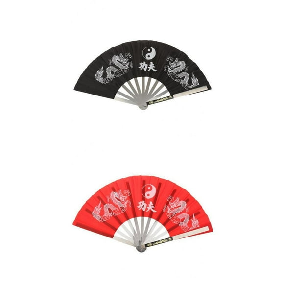 S SERENABLE 2 Pcs nese Kung Fu Arts Martiaux Tai Dragon Cadre en Acier Inoxydable Ventilateur Noir