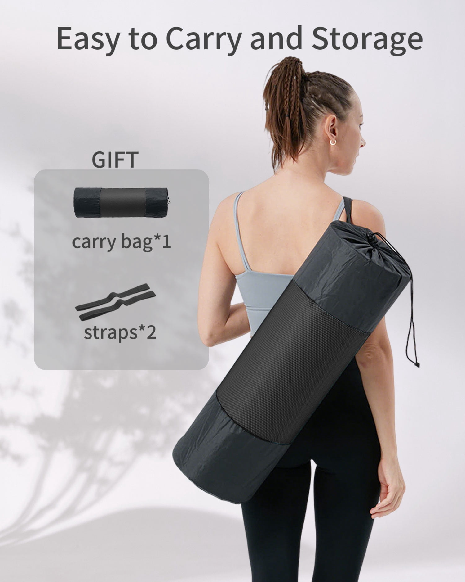 YR Yoga Mat Thick 4/5" NBR Exercise Mat 76"X24" for Home Gym Workout with Carry Bag, Black