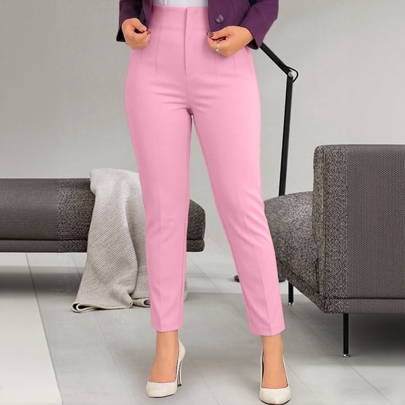 Pounoo Women's Dress Pants High Waist Slim Fit Cropped Trousers Casual Office Work Wear Stretchy Comfortable Everyday Bottoms Gift